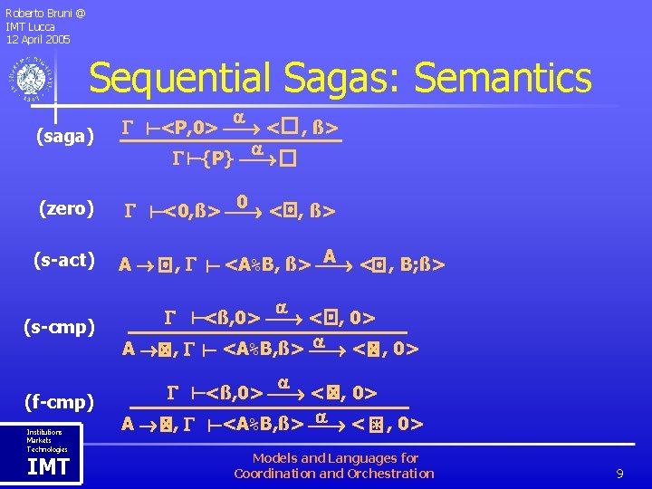 Roberto Bruni @ IMT Lucca 12 April 2005 Sequential Sagas: Semantics , ß> (zero)