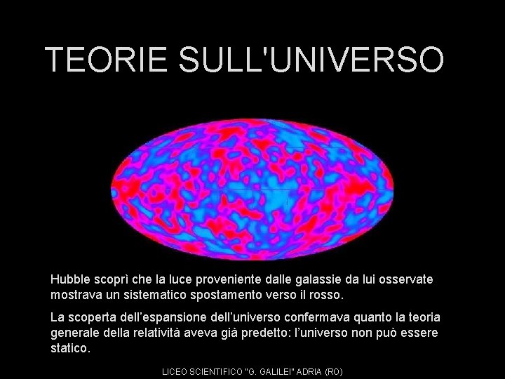 TEORIE SULL'UNIVERSO Hubble scoprì che la luce proveniente dalle galassie da lui osservate mostrava
