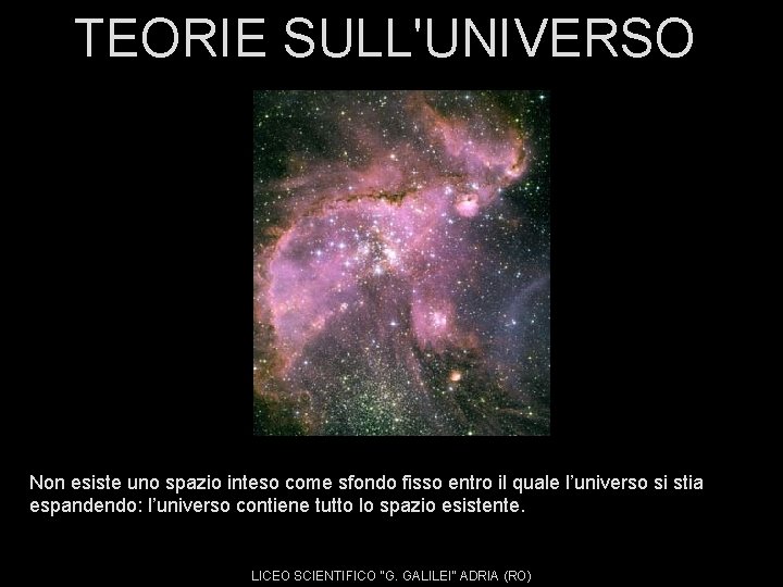 TEORIE SULL'UNIVERSO Non esiste uno spazio inteso come sfondo fisso entro il quale l’universo