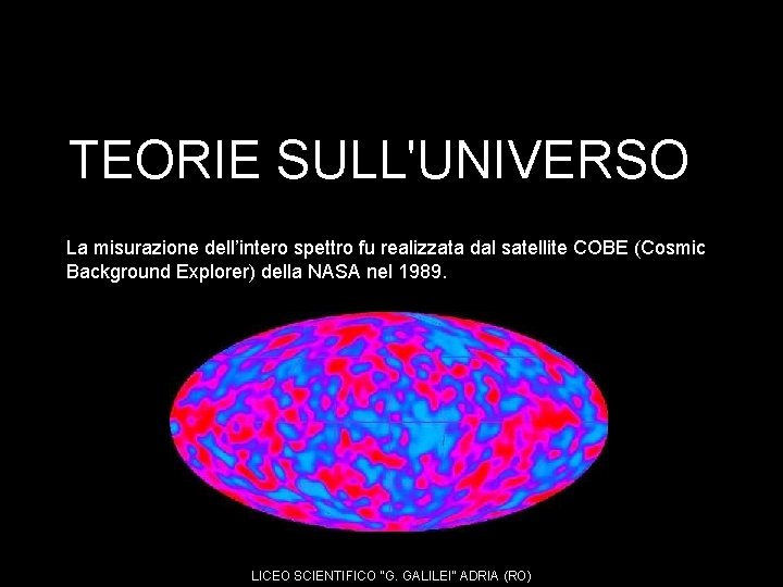 TEORIE SULL'UNIVERSO La misurazione dell’intero spettro fu realizzata dal satellite COBE (Cosmic Background Explorer)