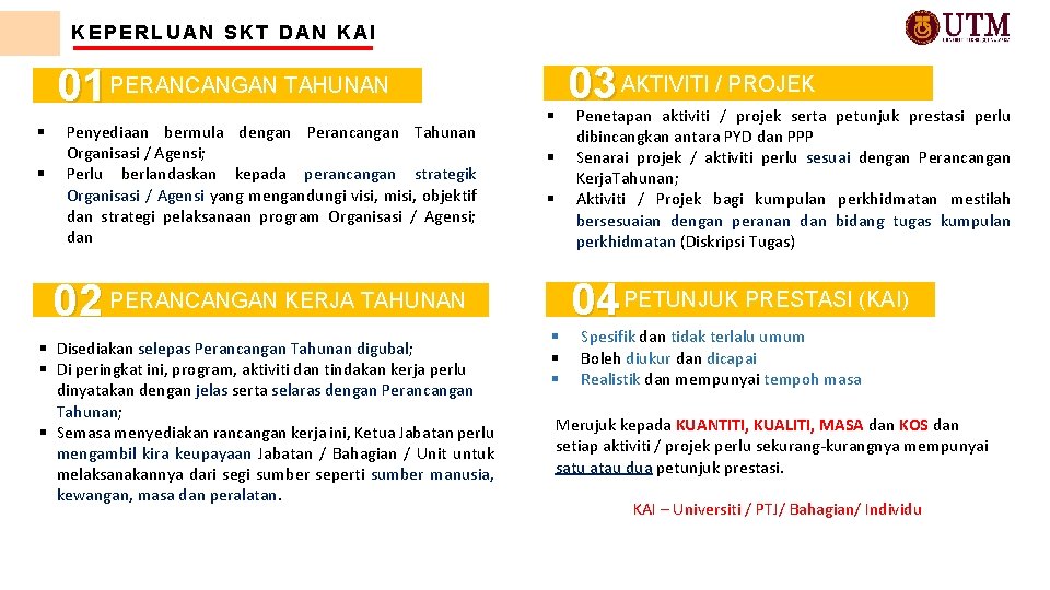 KEPERLUAN SKT DAN KAI 01 PERANCANGAN TAHUNAN § § Penyediaan bermula dengan Perancangan Tahunan