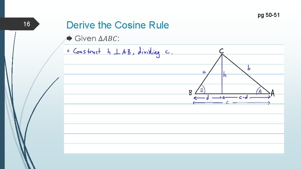 pg 50 -51 16 Derive the Cosine Rule 