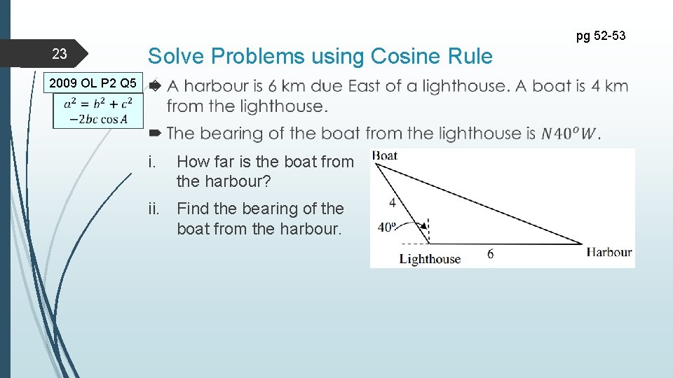 pg 52 -53 23 Solve Problems using Cosine Rule 2009 OL P 2 Q