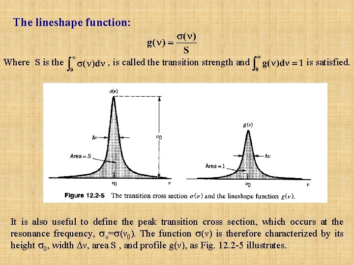 The lineshape function: Where S is the , is called the transition strength and
