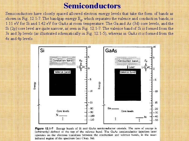 Semiconductors have closely spaced allowed electron energy levels that take the form of bands