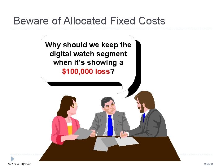 Beware of Allocated Fixed Costs Why should we keep the digital watch segment when