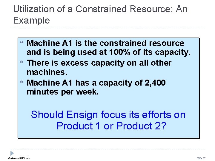 Utilization of a Constrained Resource: An Example Machine A 1 is the constrained resource