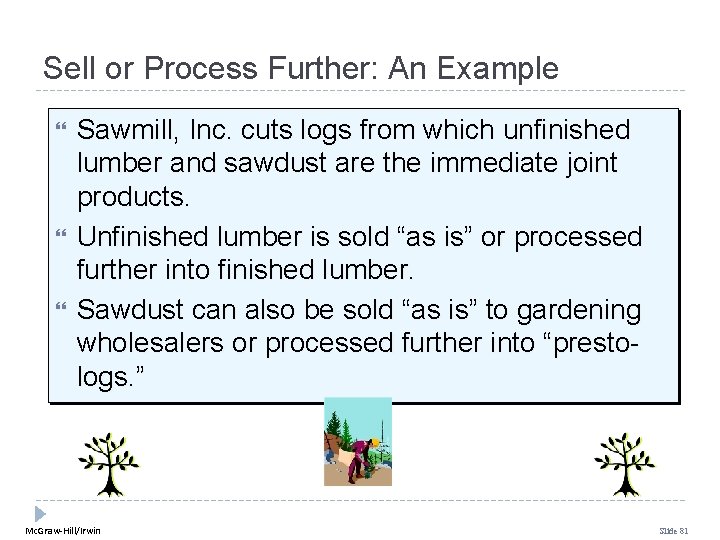 Sell or Process Further: An Example Sawmill, Inc. cuts logs from which unfinished lumber