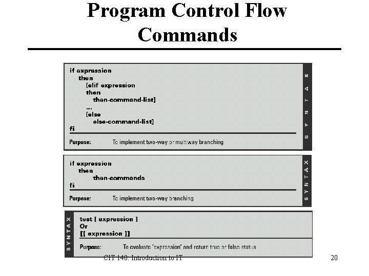 Program Control Flow Commands CIT 140: Introduction to IT 20 Program Control Flow Commands CIT 140: Introduction to IT 20