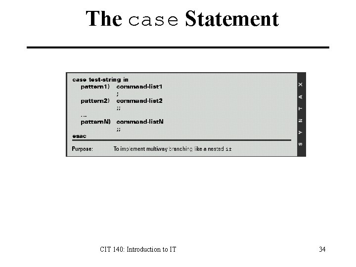 The case Statement CIT 140: Introduction to IT 34 The case Statement CIT 140: Introduction to IT 34