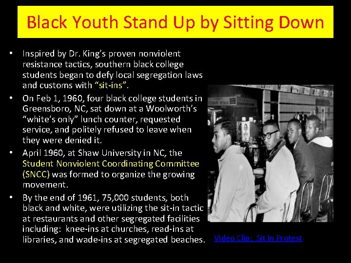 Black Youth Stand Up by Sitting Down • Inspired by Dr. King’s proven nonviolent