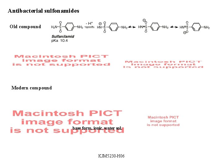 Antibacterial sulfonamides Old compound Modern compound base form, ionic, water sol. KJM 5230 -H