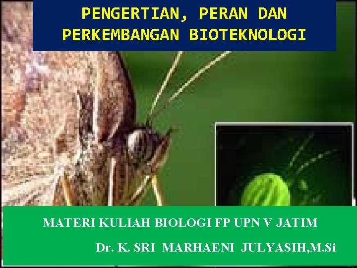 PENGERTIAN, PERAN DAN PERKEMBANGAN BIOTEKNOLOGI MATERI KULIAH BIOLOGI FP UPN V JATIM Dr. K.