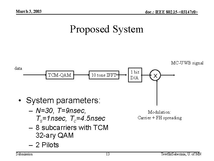 March 3, 2003 doc. : IEEE 802. 15 -<03147 r 0> Proposed System MC-UWB