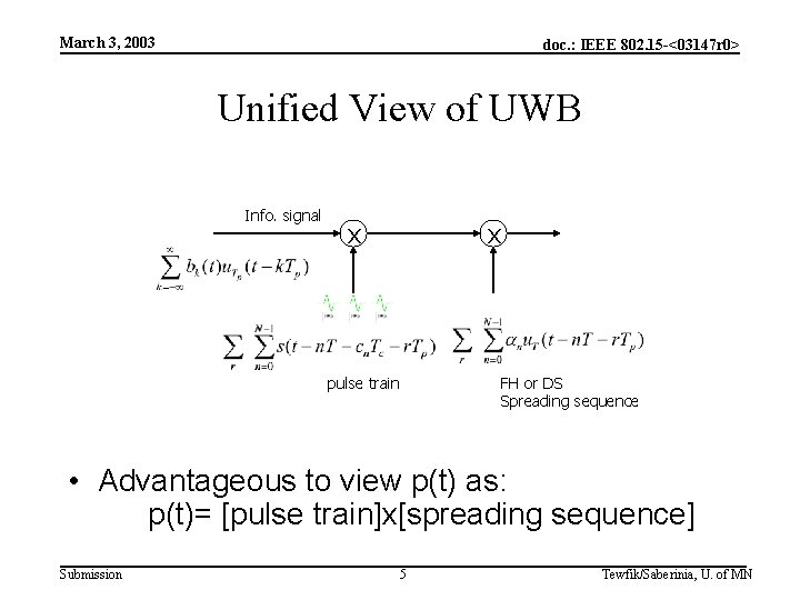 March 3, 2003 doc. : IEEE 802. 15 -<03147 r 0> Unified View of