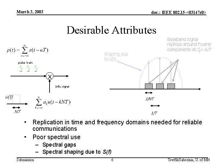 March 3, 2003 doc. : IEEE 802. 15 -<03147 r 0> Desirable Attributes Baseband