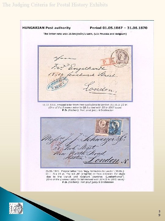 The Judging Criteria for Postal History Exhibits 3 9 