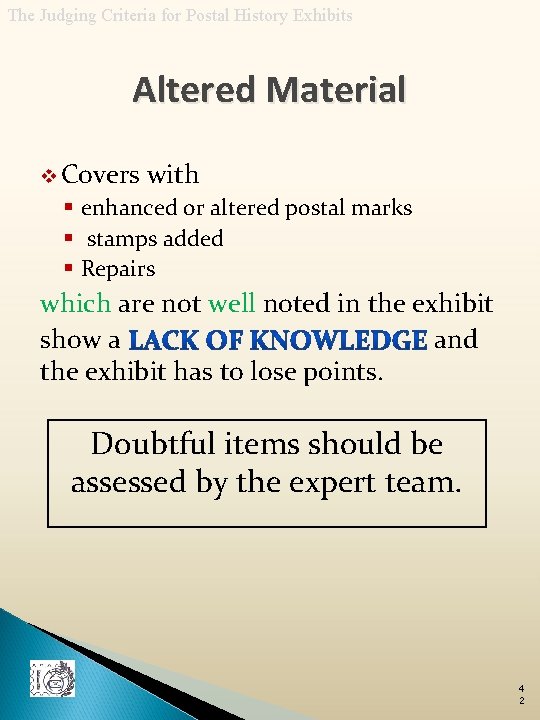 The Judging Criteria for Postal History Exhibits Altered Material v Covers with § enhanced