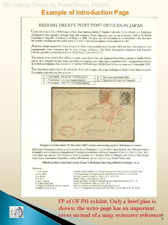 The Judging Criteria for Postal History Exhibits Example of Introduction Page FP of OF