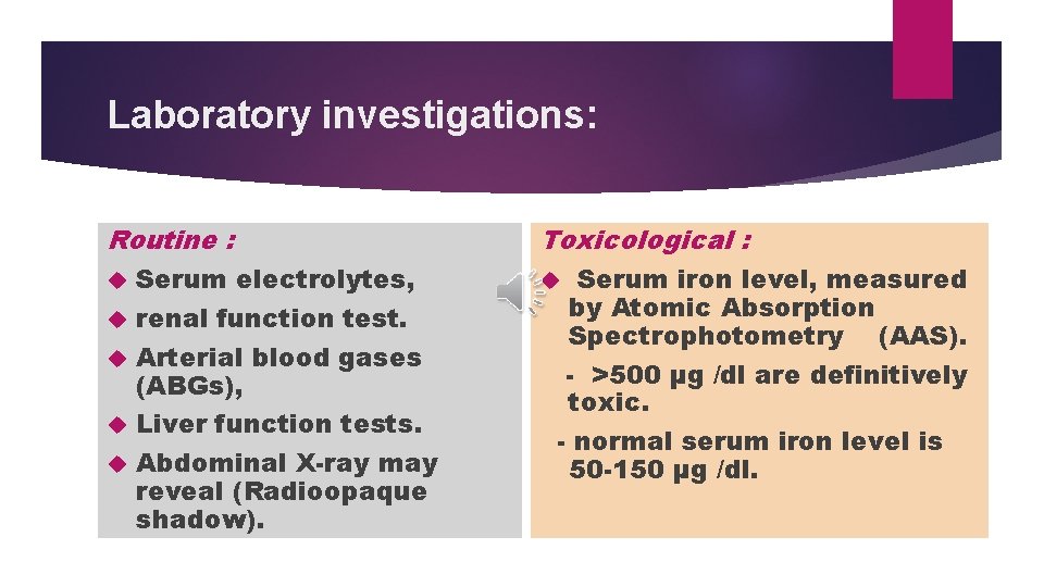 Laboratory investigations: Routine : Serum electrolytes, renal function test. Arterial blood gases (ABGs), Liver Laboratory investigations: Routine : Serum electrolytes, renal function test. Arterial blood gases (ABGs), Liver
