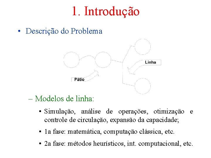 1. Introdução • Descrição do Problema – Modelos de linha: • Simulação, análise de