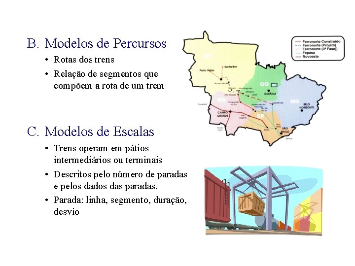 B. Modelos de Percursos • Rotas dos trens • Relação de segmentos que compõem