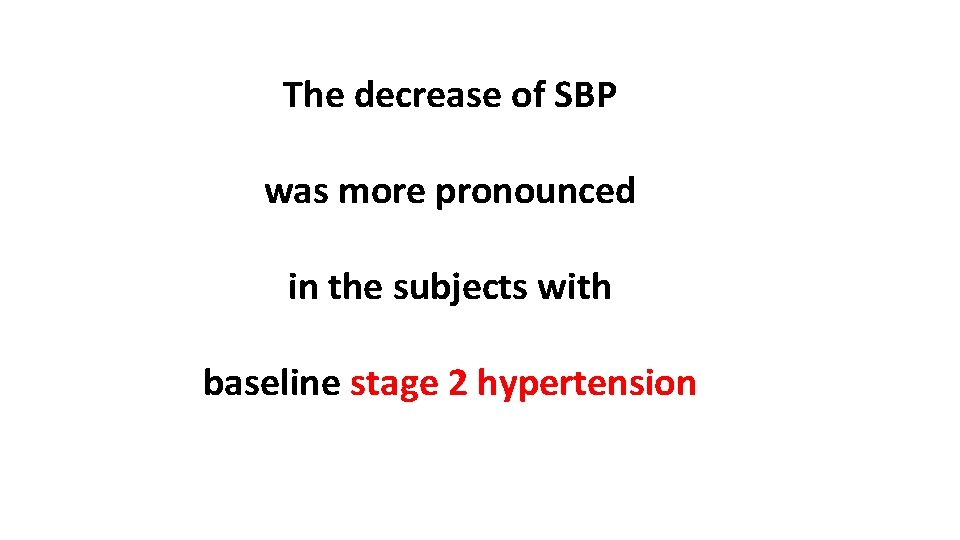 The decrease of SBP was more pronounced in the subjects with baseline stage 2