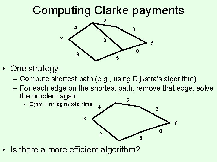 Computing Clarke payments 2 4 3 x 3 y 0 3 5 • One