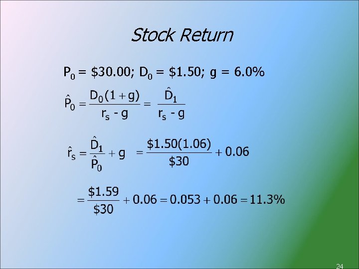 Stock Return P 0 = $30. 00; D 0 = $1. 50; g =