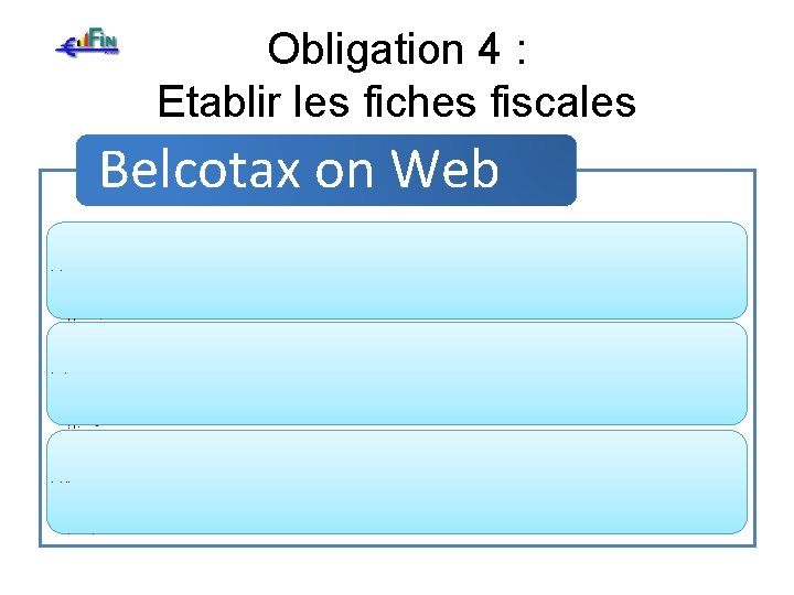 Obligation 4 : Etablir les fiches fiscales Belcotax on Web Vous devez disposer ?