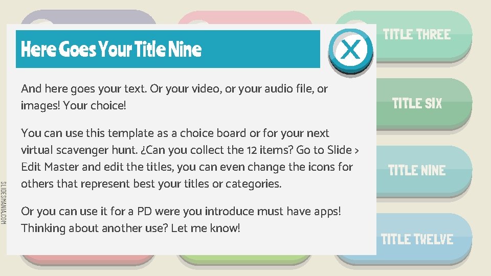 TITLE ONE Here Goes Your Title Nine TITLE TWO And here goes your text.
