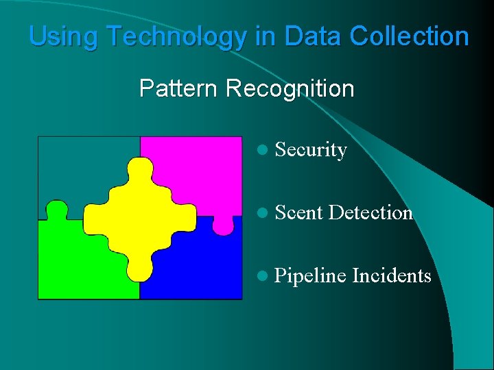 Using Technology in Data Collection Pattern Recognition l Security l Scent Detection l Pipeline