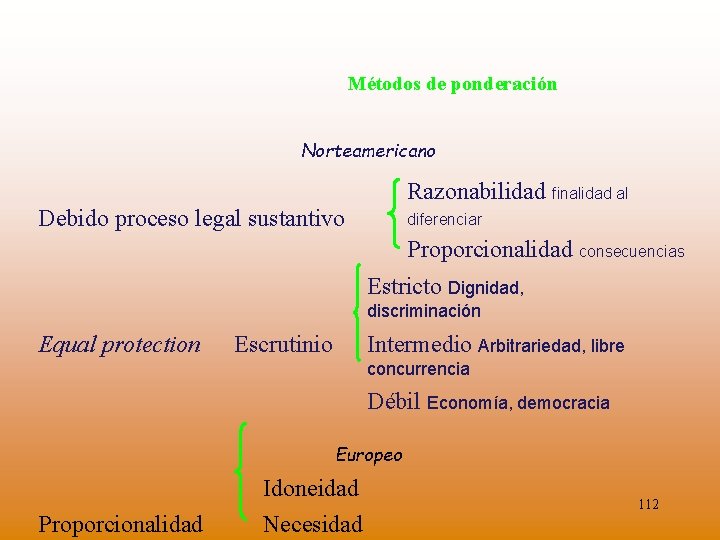 Métodos de ponderación Norteamericano Razonabilidad finalidad al Debido proceso legal sustantivo diferenciar Proporcionalidad consecuencias