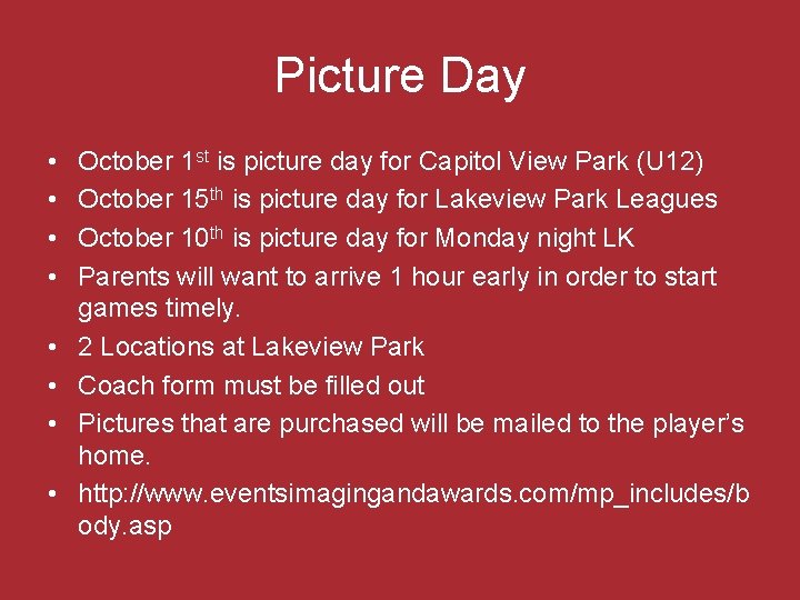 Picture Day • • October 1 st is picture day for Capitol View Park