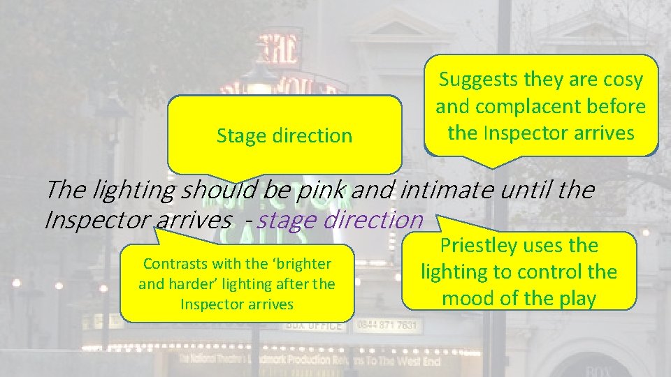 Technique? Stage direction Suggests they are cosy and complacent before Effect on the audience?