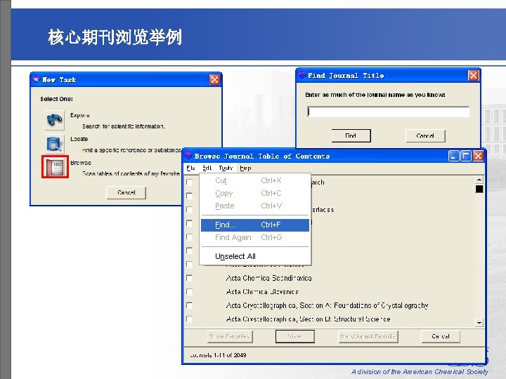 核心期刊浏览举例 A division of the American Chemical Society 
