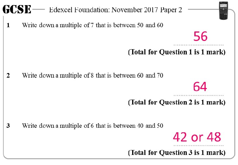 GCSE 1 Edexcel Foundation: November 2017 Paper 2 Write down a multiple of 7