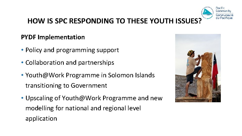 HOW IS SPC RESPONDING TO THESE YOUTH ISSUES? PYDF Implementation • Policy and programming