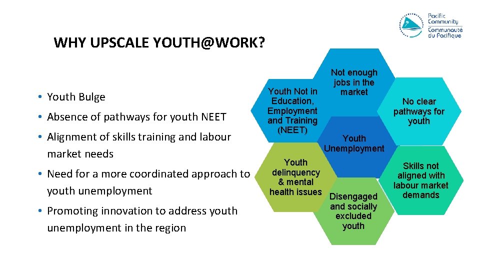 WHY UPSCALE YOUTH@WORK? • Youth Bulge • Absence of pathways for youth NEET •