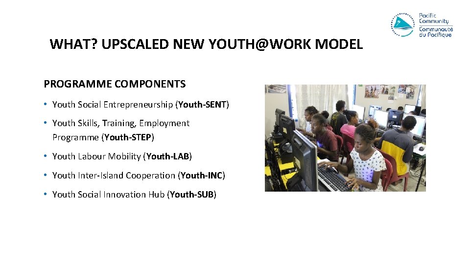 WHAT? UPSCALED NEW YOUTH@WORK MODEL PROGRAMME COMPONENTS • Youth Social Entrepreneurship (Youth-SENT) • Youth