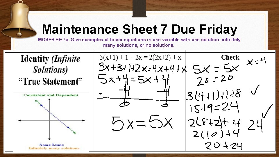 Maintenance Sheet 7 Due Friday MGSE 8. EE. 7 a. Give examples of linear