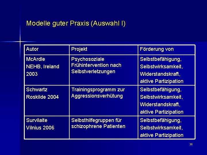 Modelle guter Praxis (Auswahl I) Autor Projekt Förderung von Mc. Ardle NEHB, Ireland 2003