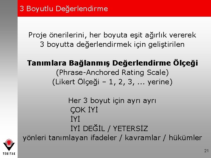 3 Boyutlu Değerlendirme Proje önerilerini, her boyuta eşit ağırlık vererek 3 boyutta değerlendirmek için