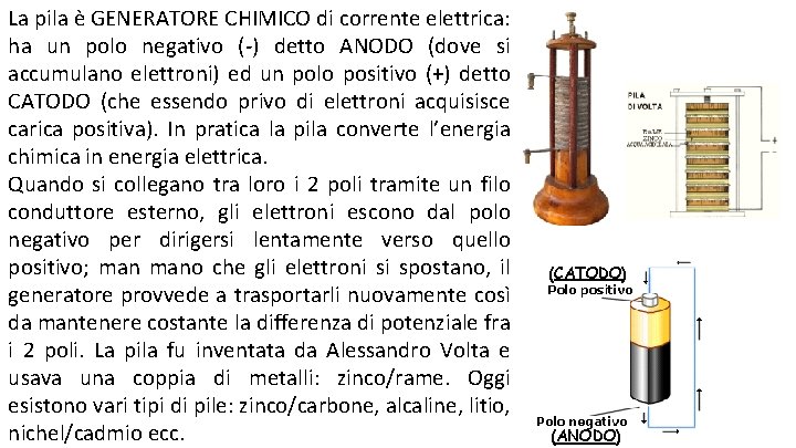 La pila è GENERATORE CHIMICO di corrente elettrica: ha un polo negativo (-) detto