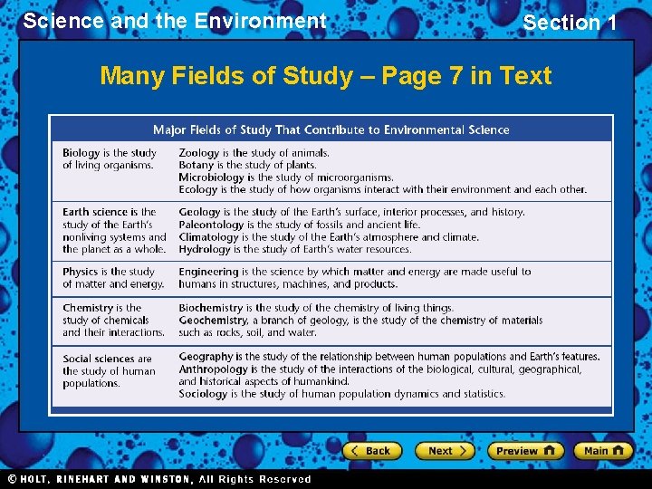Science and the Environment Section 1 Many Fields of Study – Page 7 in
