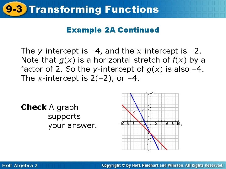 9 -3 Transforming Functions Example 2 A Continued The y-intercept is – 4, and