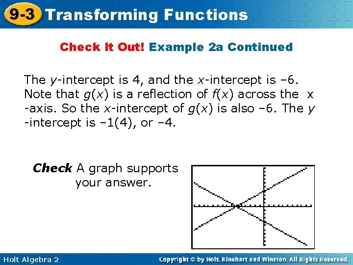 9 -3 Transforming Functions Check It Out! Example 2 a Continued The y-intercept is