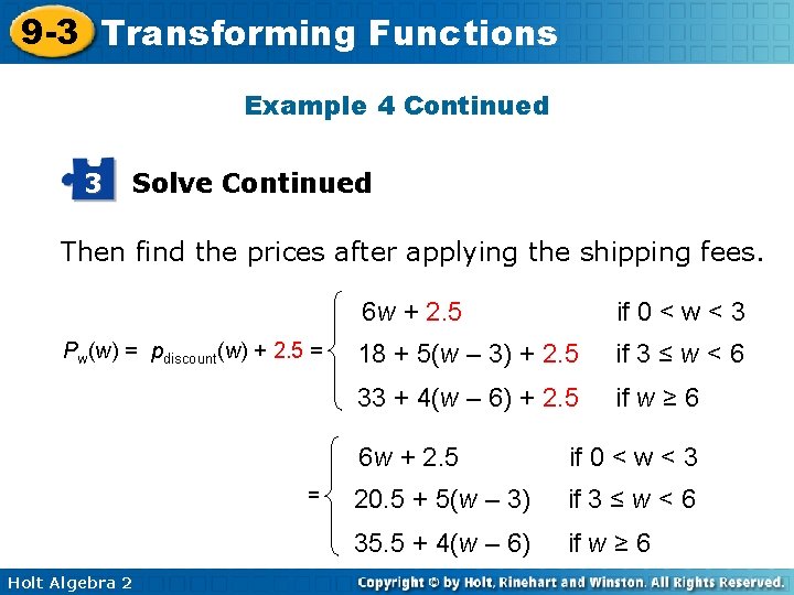 9 -3 Transforming Functions Example 4 Continued 3 Solve Continued Then find the prices