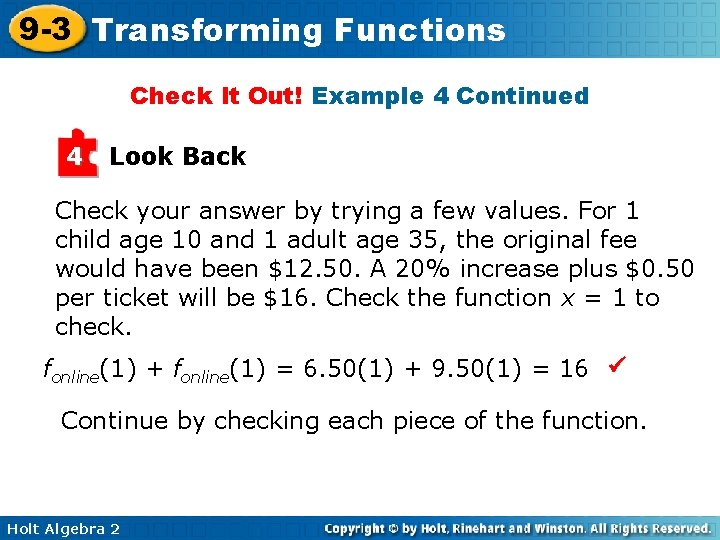 9 -3 Transforming Functions Check It Out! Example 4 Continued 4 Look Back Check