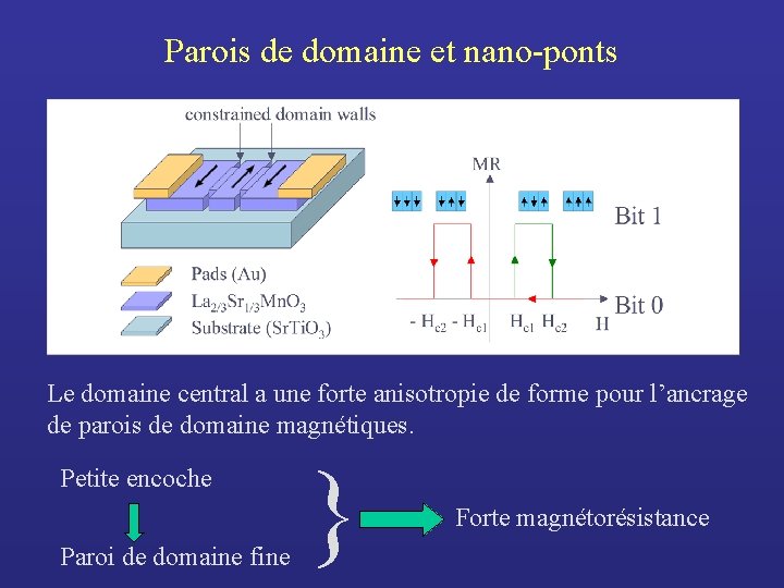 Parois de domaine et nano-ponts Le domaine central a une forte anisotropie de forme